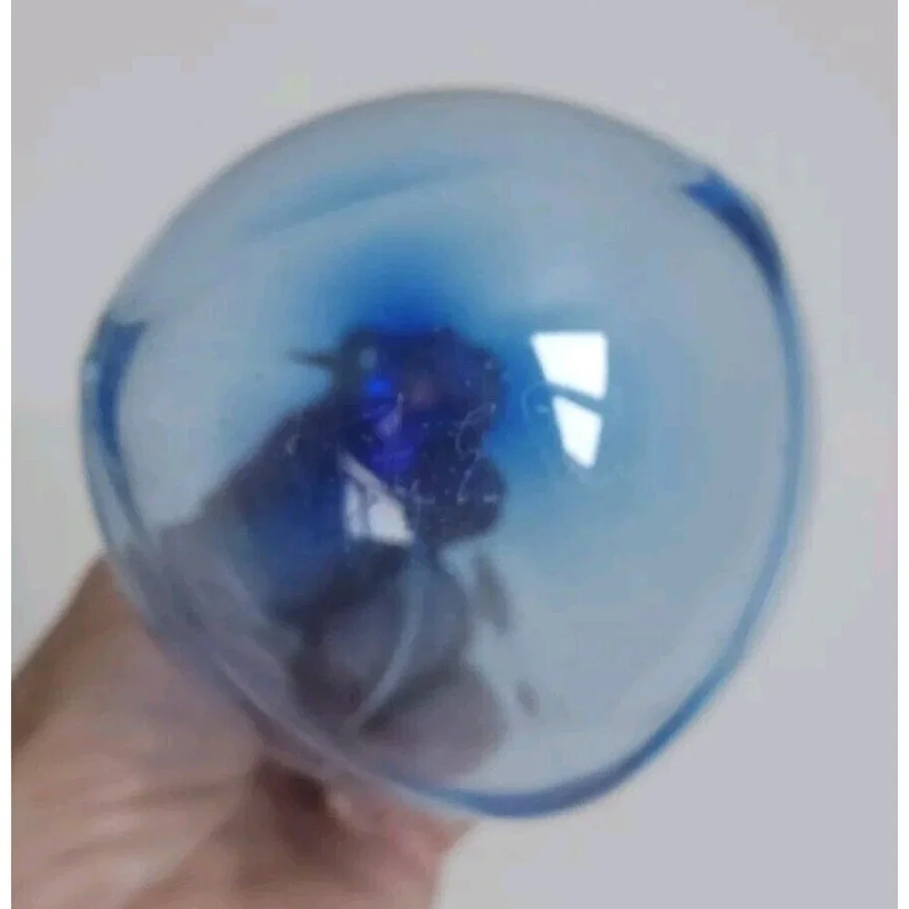 Signed Timothy E Landers Fine Art Glass Blue Ombre Paneled Christmas Ornament
